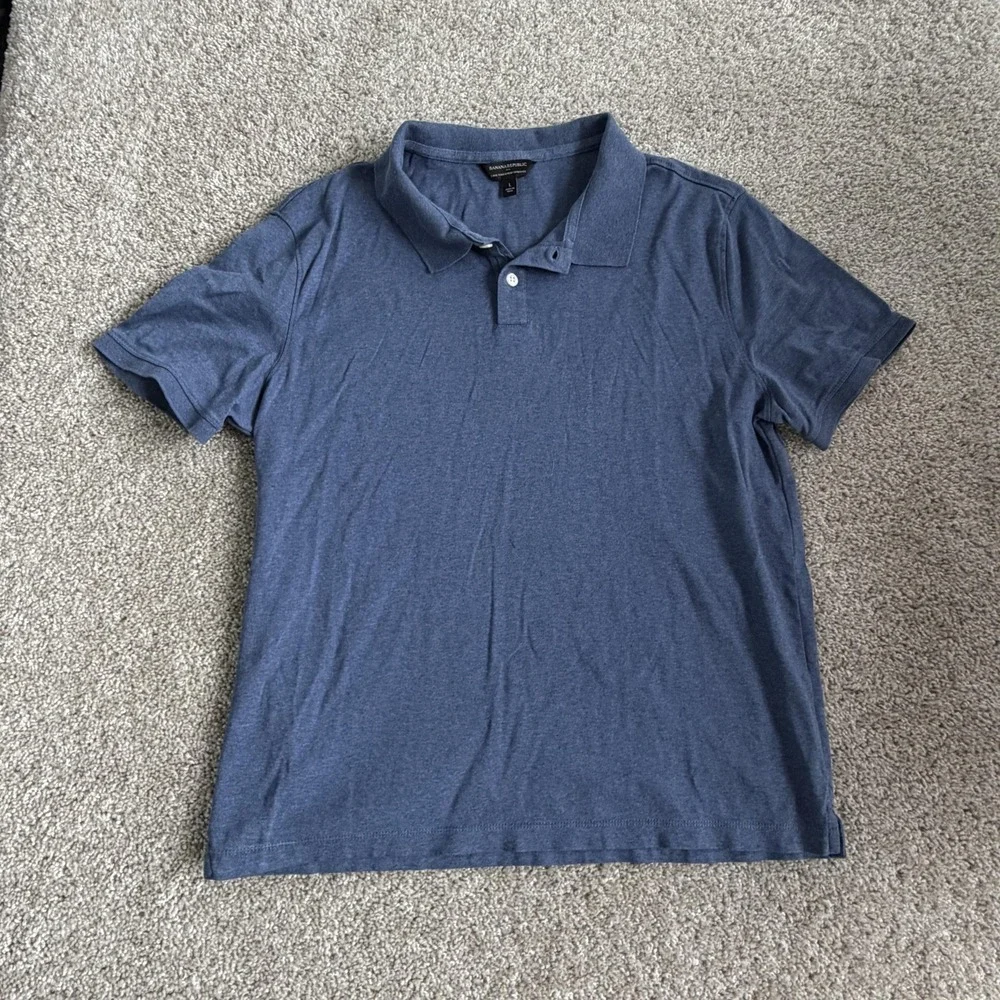 Banana Republic Luxe Touch Polo Shirt Mens Large Blue Cotton Short Sleeve Casual